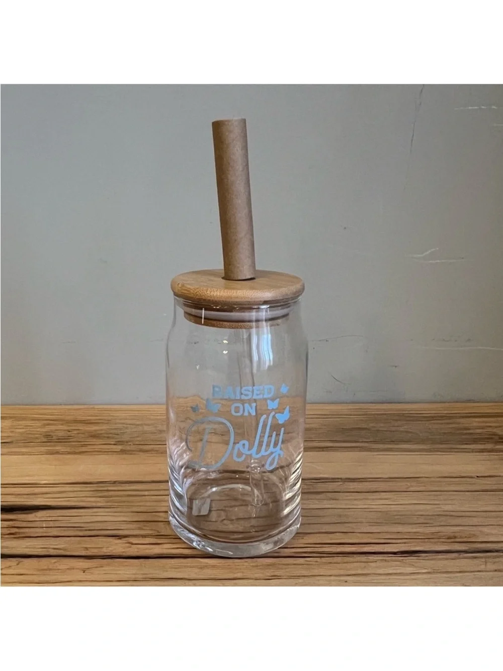 Dolly ‘Raised On Dolly' 16oz Glass Tumbler With Lid And Straw